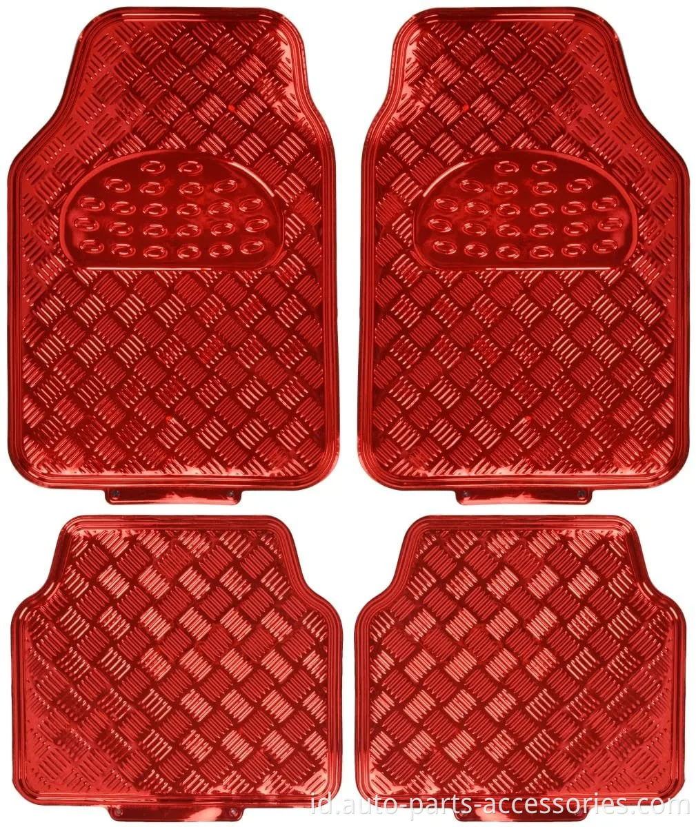 Universal Fit 4-Piece Set Metallic Design Car Floor-Heavy Duty All Weather With Rubber Backing (Wine Red)